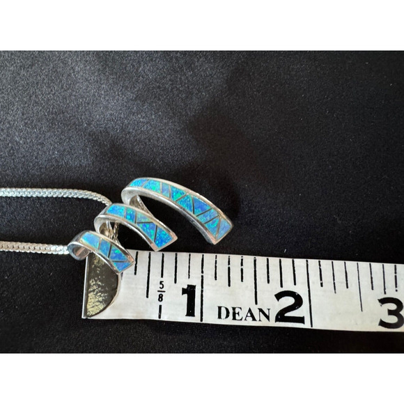 Sterling Silver 925 Fire Blue Opal Inlay Slider Pendant Spiral Modernist Pretty - Picture 4 of 7